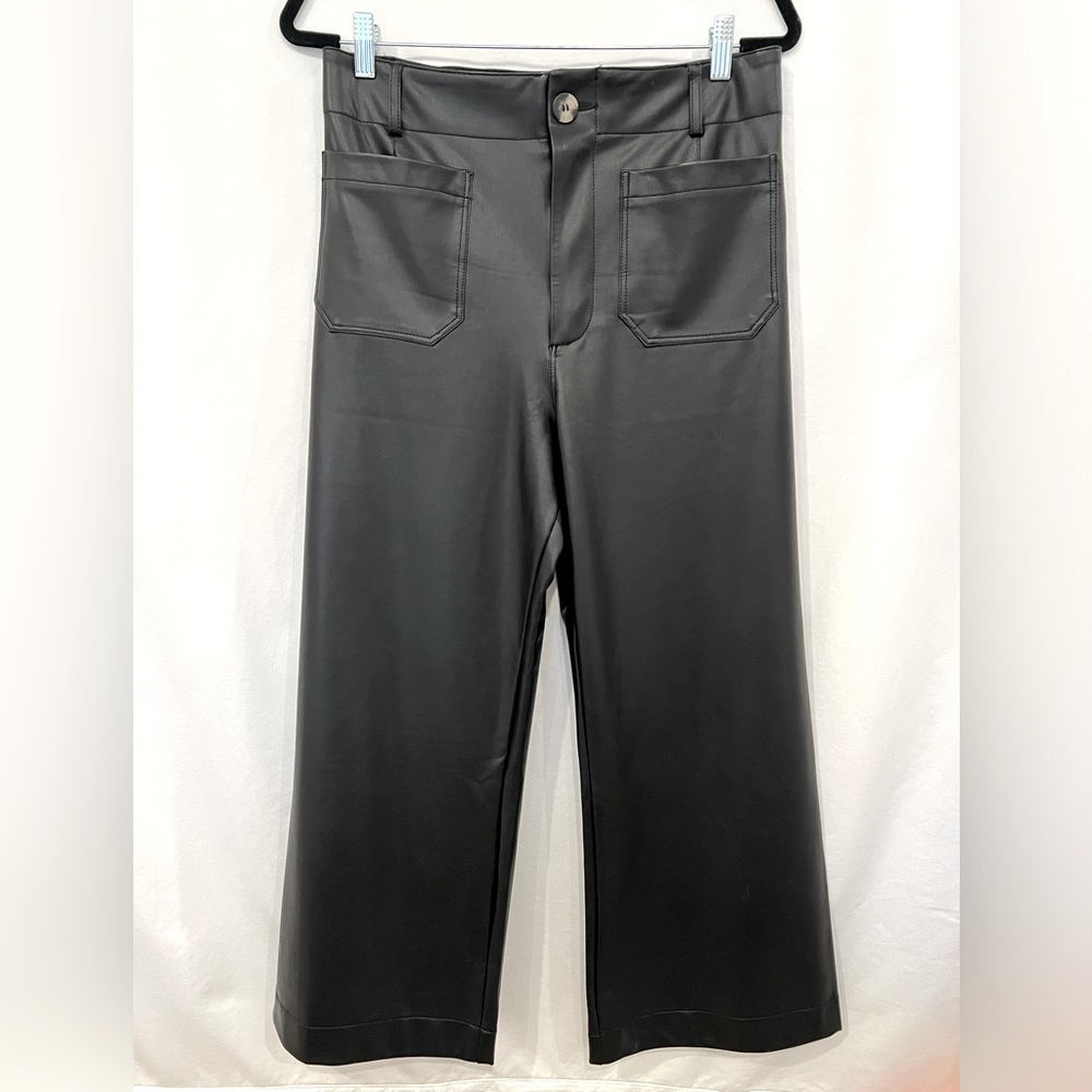 Anthropologie The Colette Cropped Wide Leg Faux Leather Pants by Maeve Black 30